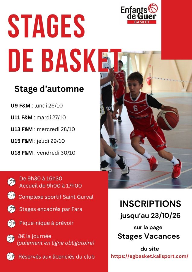 STAGES DE BASKET - Vacances d'automne